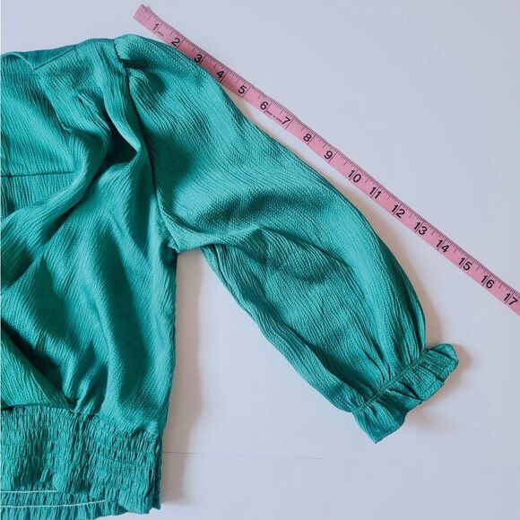 Monteau Los Angeles Teal Smocked Wrap Blouse | Size S - Picture 6 of 7